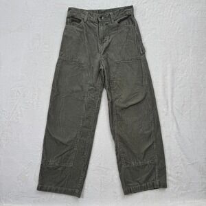 No Boundaries Carpenter Pants Mens 30x28 Olive Green Corduroy Double Knee Wide